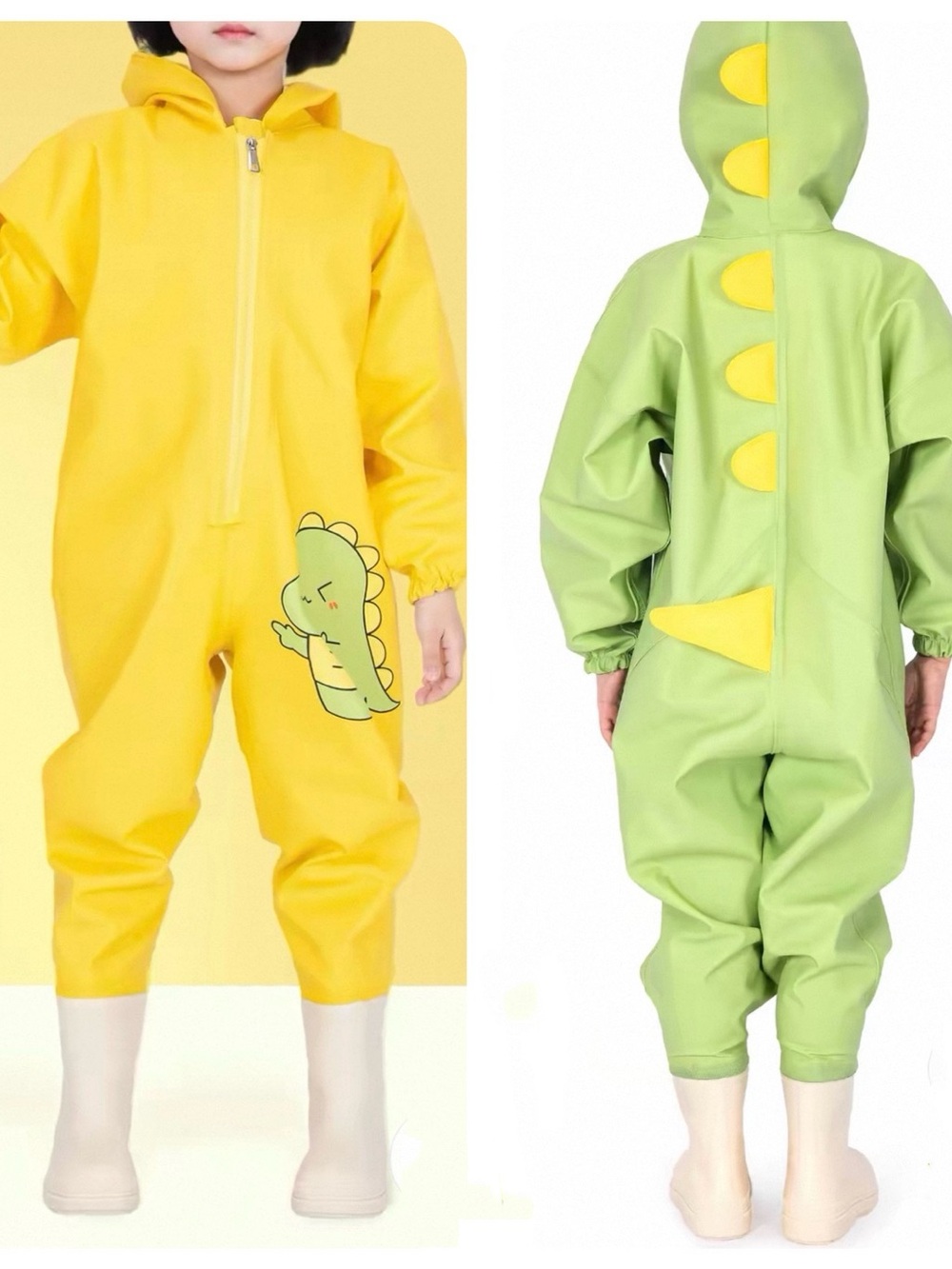 Kids Dinosaur Rain Jumpsuit - Yellow & Green